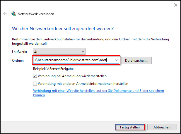 Netzlaufwerk einstellen