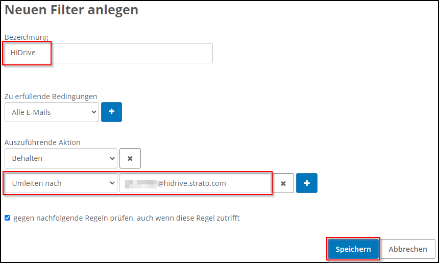 Filterregel einstellen Filterregel einstellen