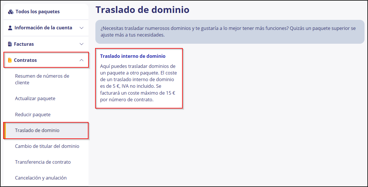 Traslado interno de dominio Traslado interno de dominio