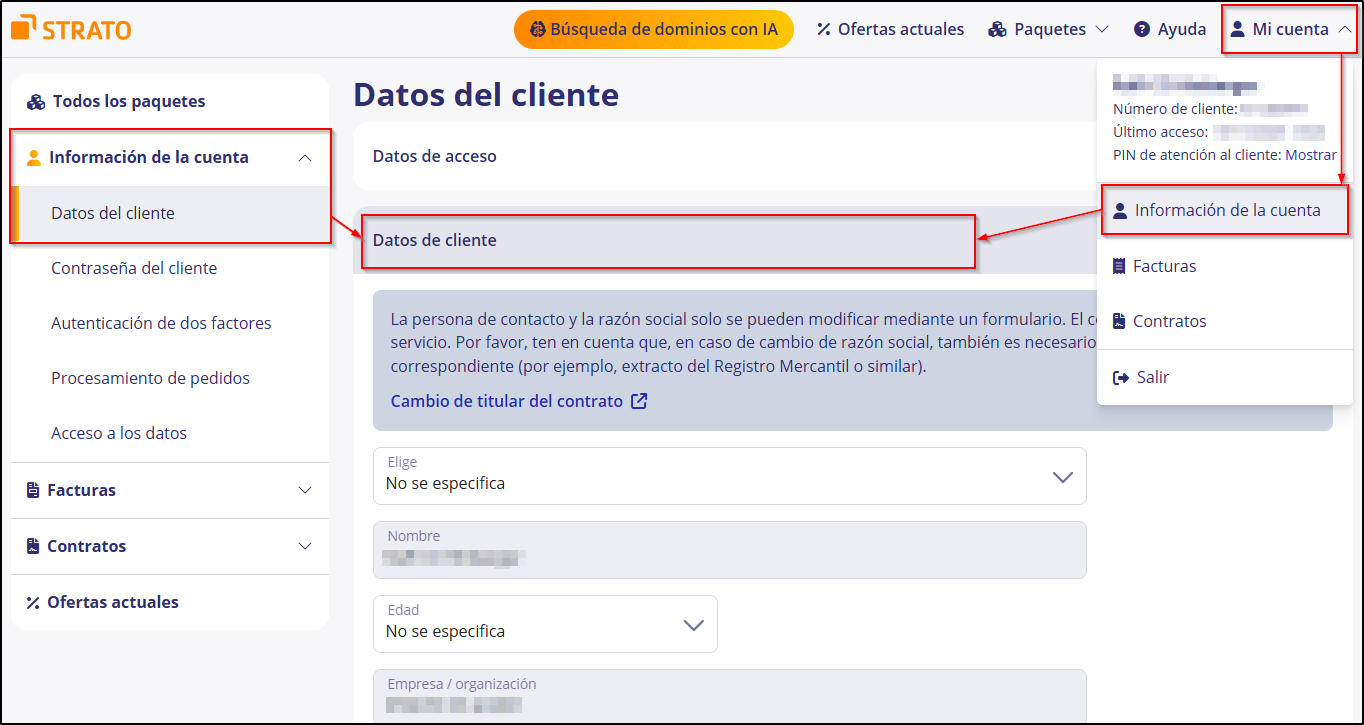Datos de cliente Datos de cliente