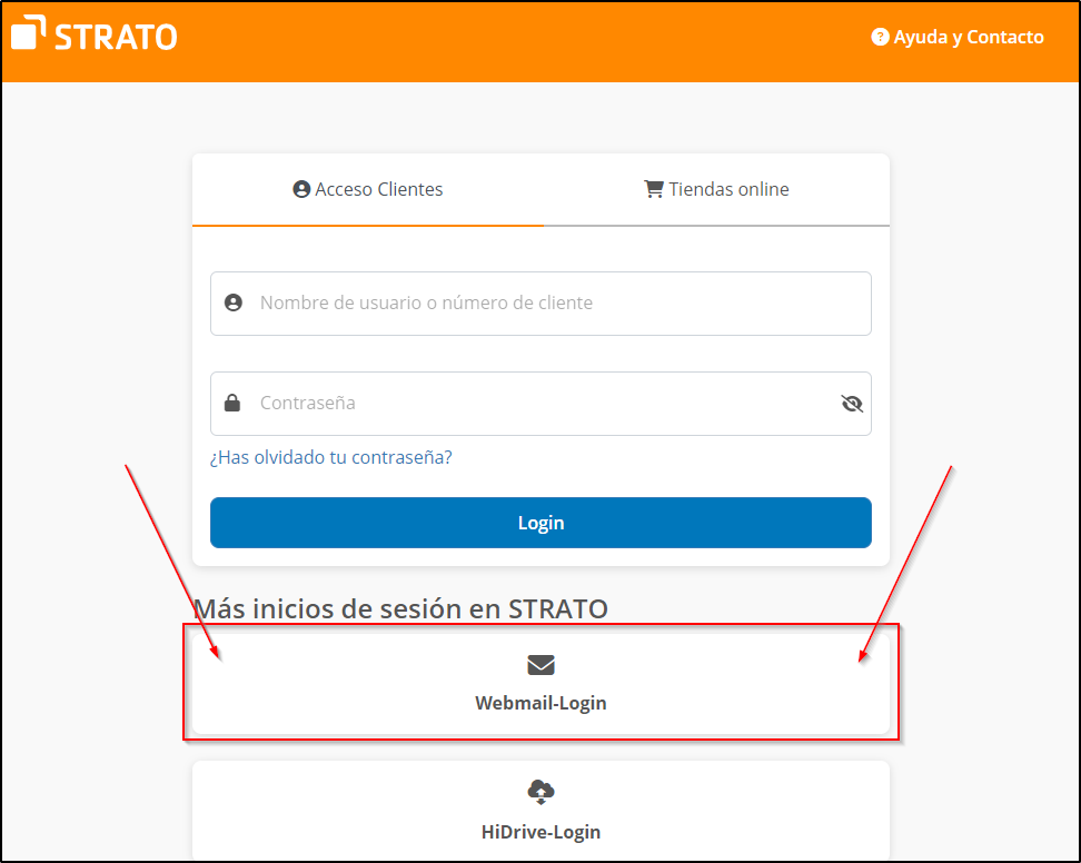 Webmail vía página principal Webmail vía página principal