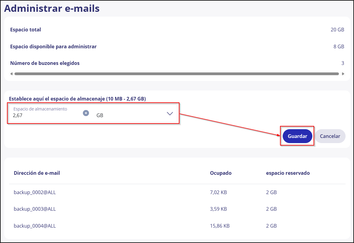 correo flexible 04 seleccionar el espacio de almacenamiento