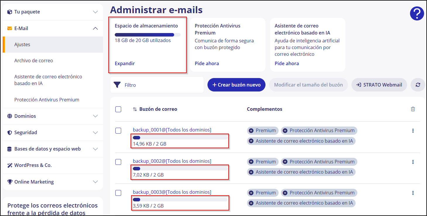 correo flexible 07 espacio asignado y utilizado