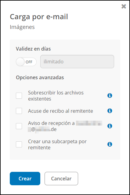 Crear carga opciones Crear carga opciones