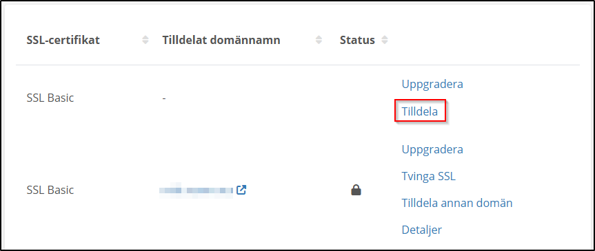 Tilldela SSL Tilldela SSL