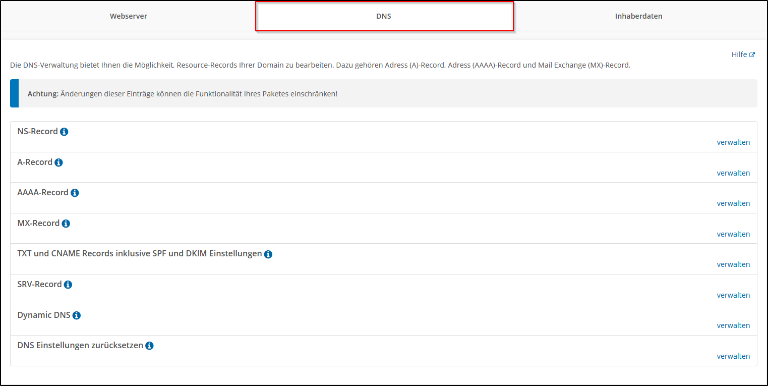 DNS Einstellungen DNS Einstellungen