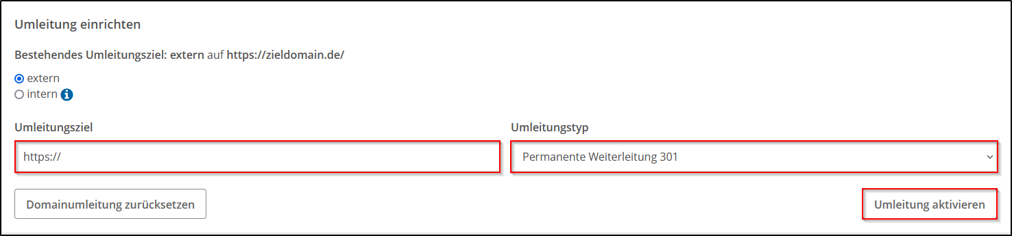 Umleitung extern Umleitung extern