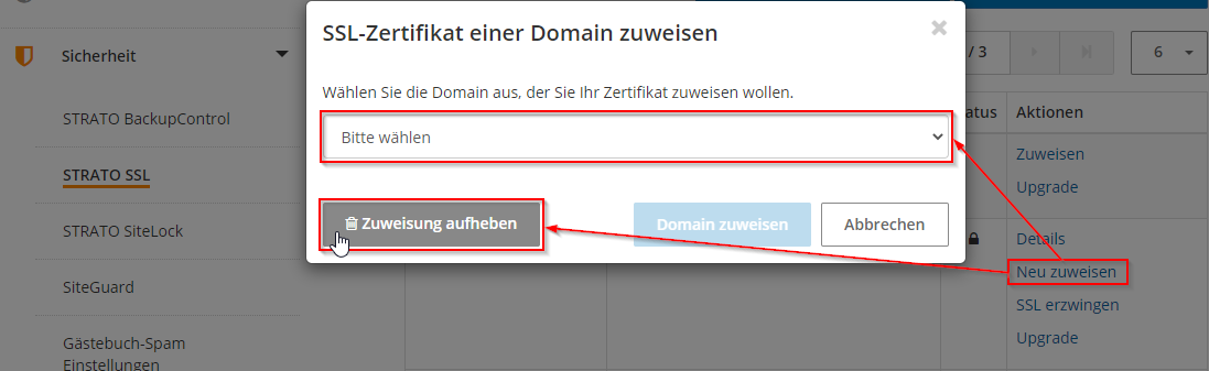 STRATO SSL neu zuweisen oder aufheben STRATO SSL neu zuweisen oder aufheben