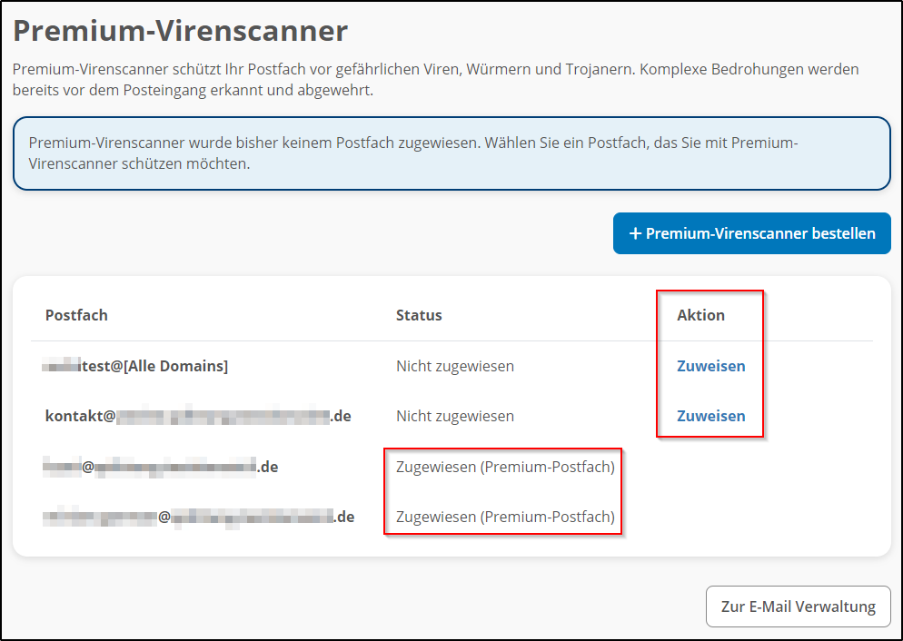 Postfach zuweisen Postfach zuweisen