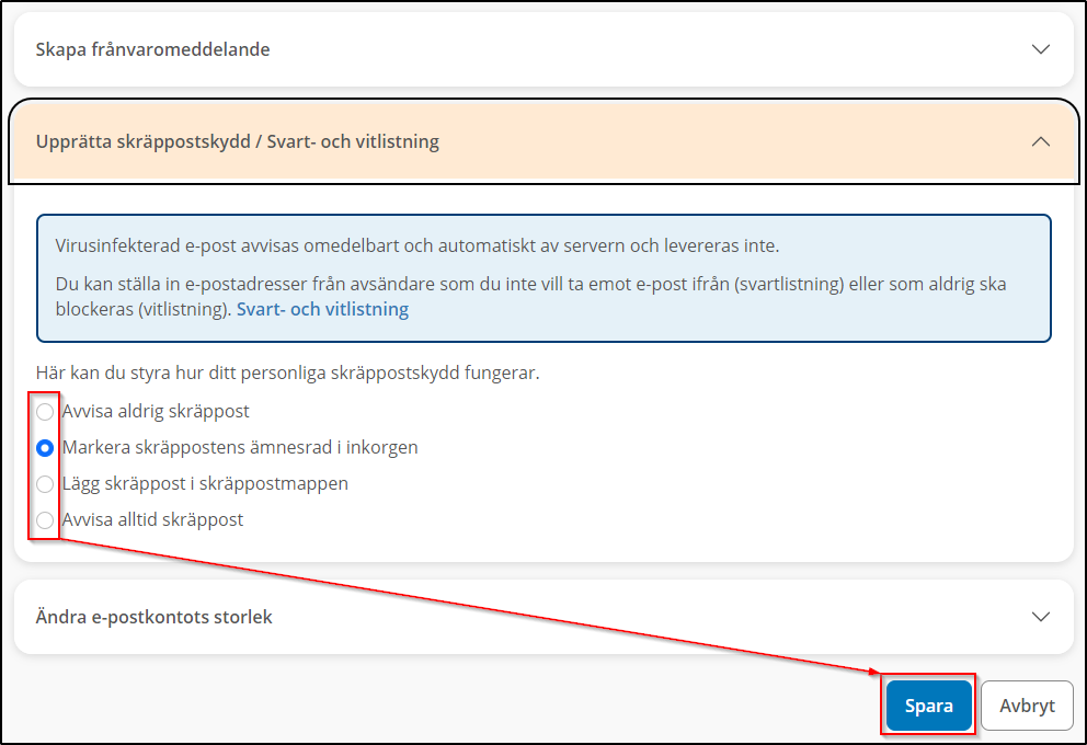 Upptätta skräppostskydd Upptätta skräppostskydd