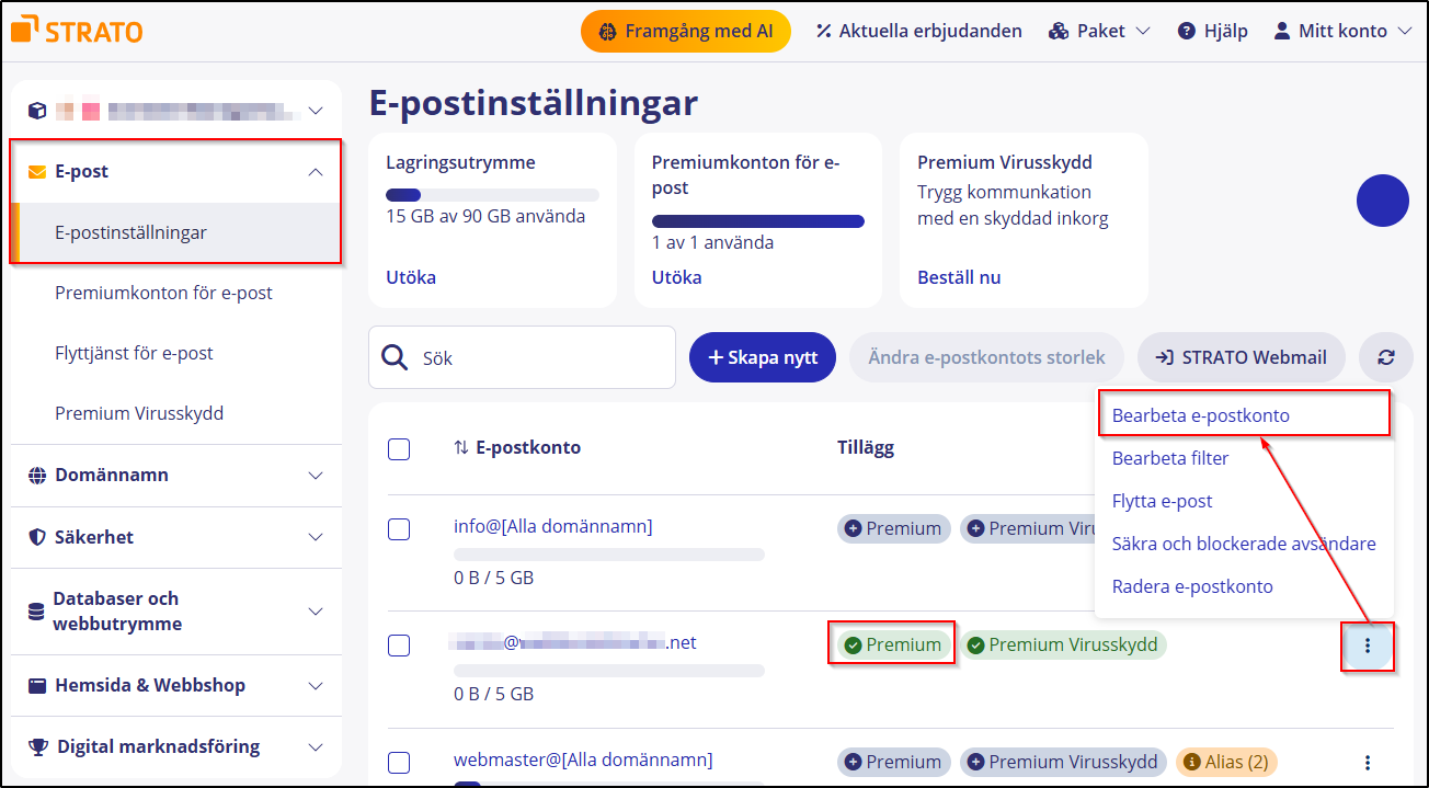 Bearbeta e-postkonto Premium Bearbeta e-postkonto Premium