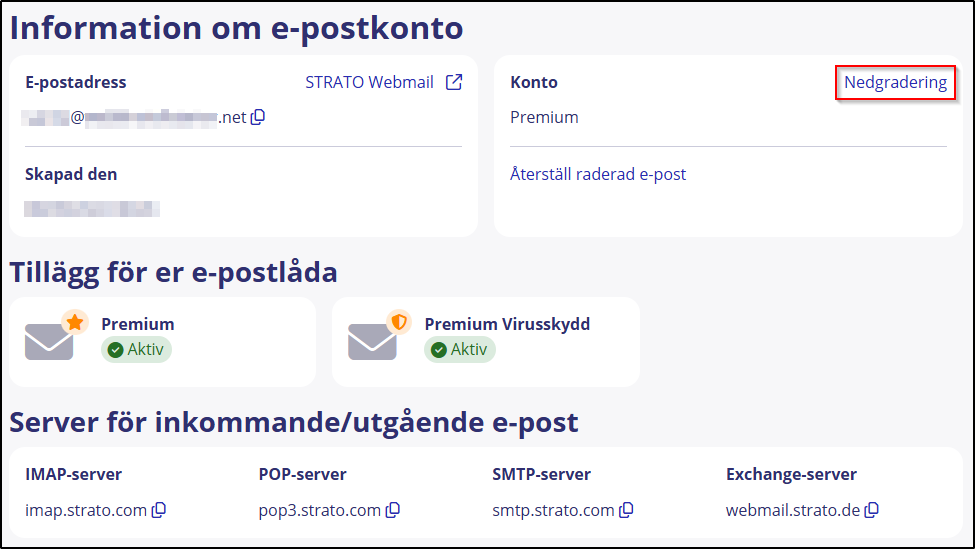 Premium e-postkonto Negradering Premium e-postkonto Negradering