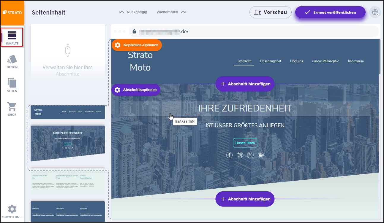 SmartWebsite: Seiteninhalte bearbeiten | STRATO