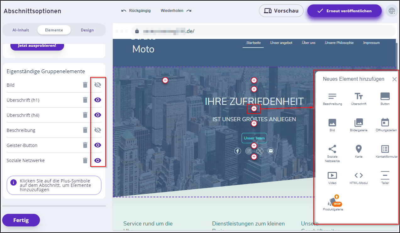 Inhalte - Element hinzufügen Inhalte - Element hinzufügen
