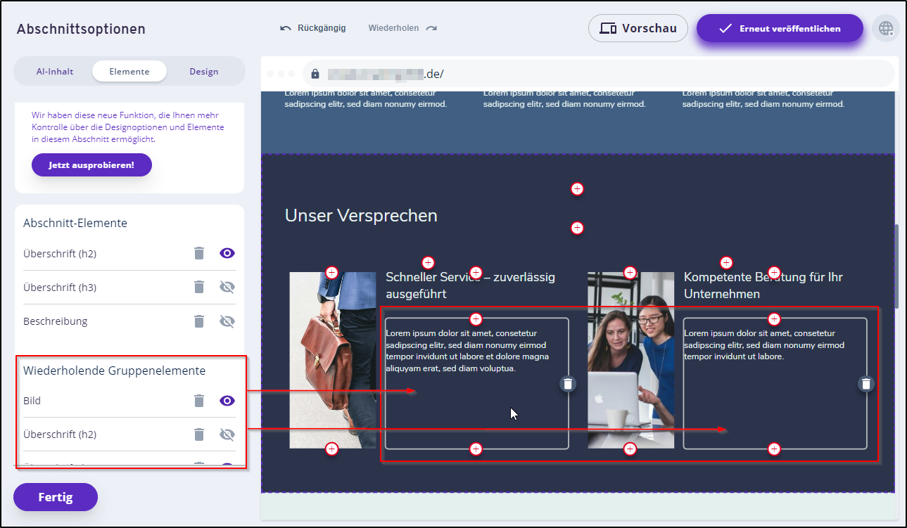 Inhalte - Gruppenelemente Inhalte - Gruppenelemente