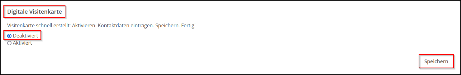 Visitenkarte deaktivieren Visitenkarte deaktivieren