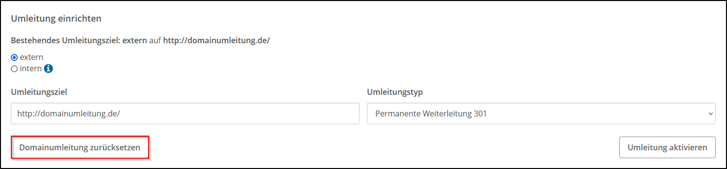 Domainumleitung zurücksetzen Domainumleitung zurücksetzen