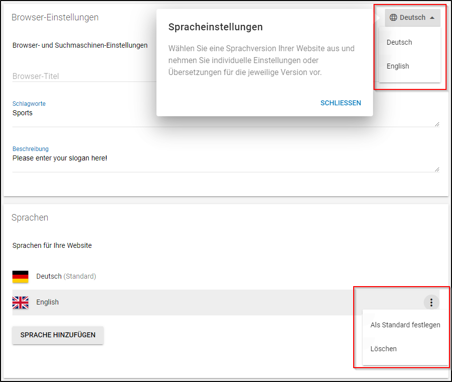 Standard-Sprache einstellen Standard-Sprache einstellen