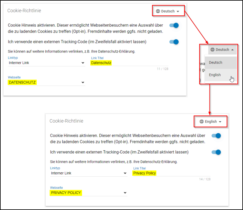 Einstellung Elemente Einstellung Elemente