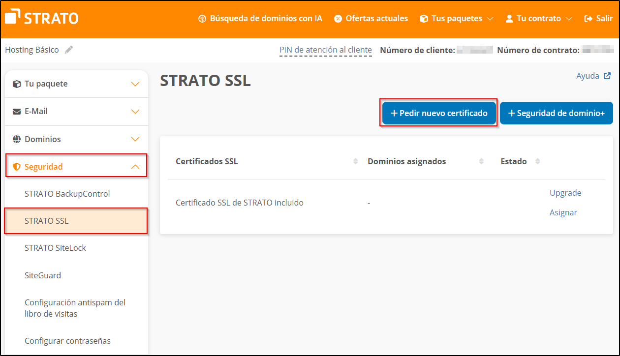 Pedir nuevo certificado SSL Pedir nuevo certificado SSL