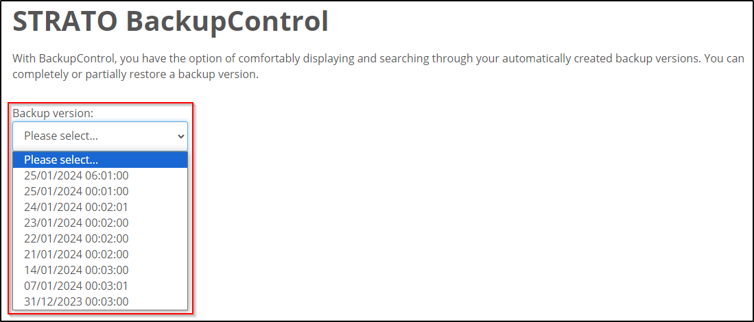 Select Backup Select Backup