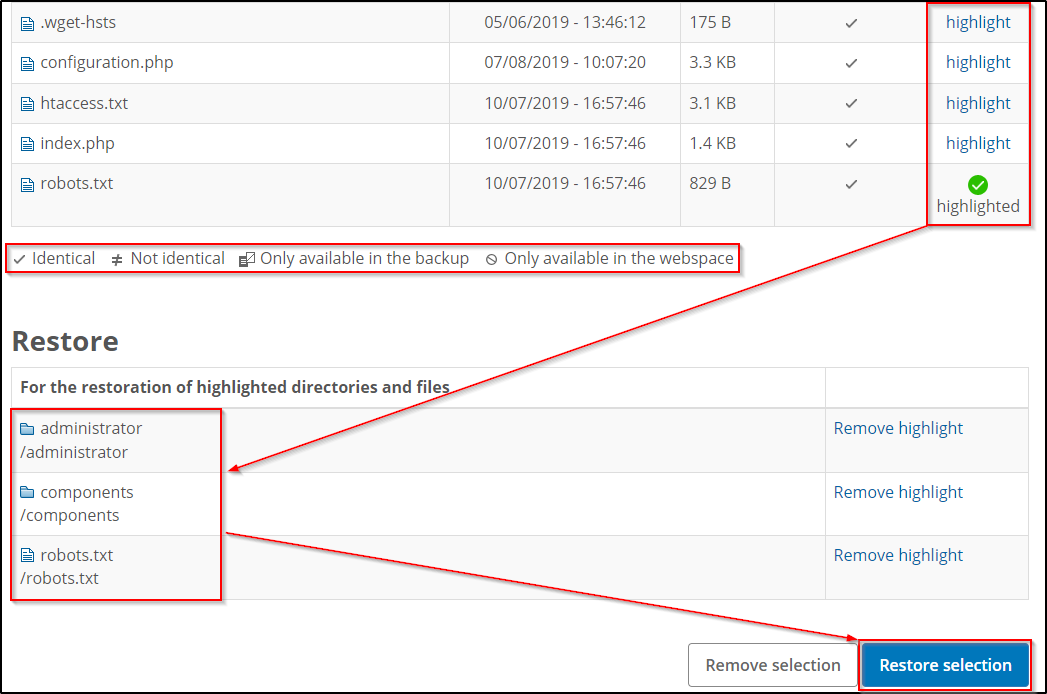 Restore selectio Restore selectio