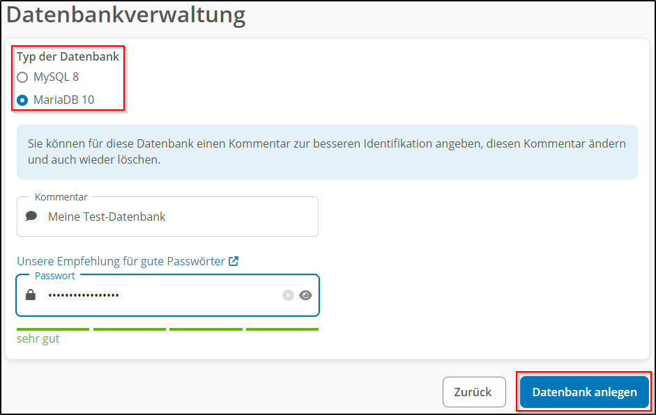 Datenbank-Typ + Passwort (2023)