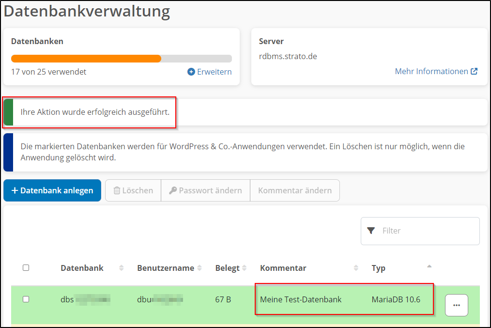 Datenbank angelegt (2023)