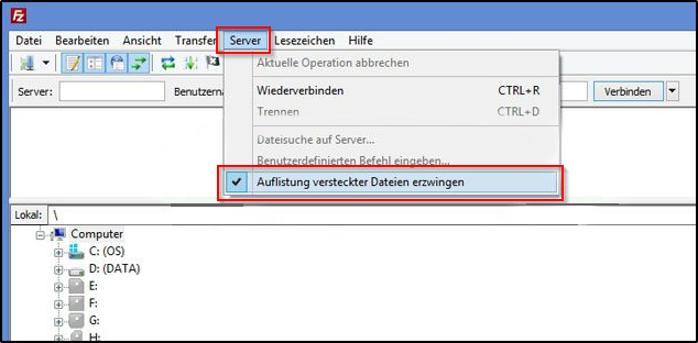 Filezilla - versteckte Dateien anzeigen Filezilla - versteckte Dateien anzeigen