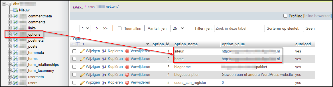 Table options Table options