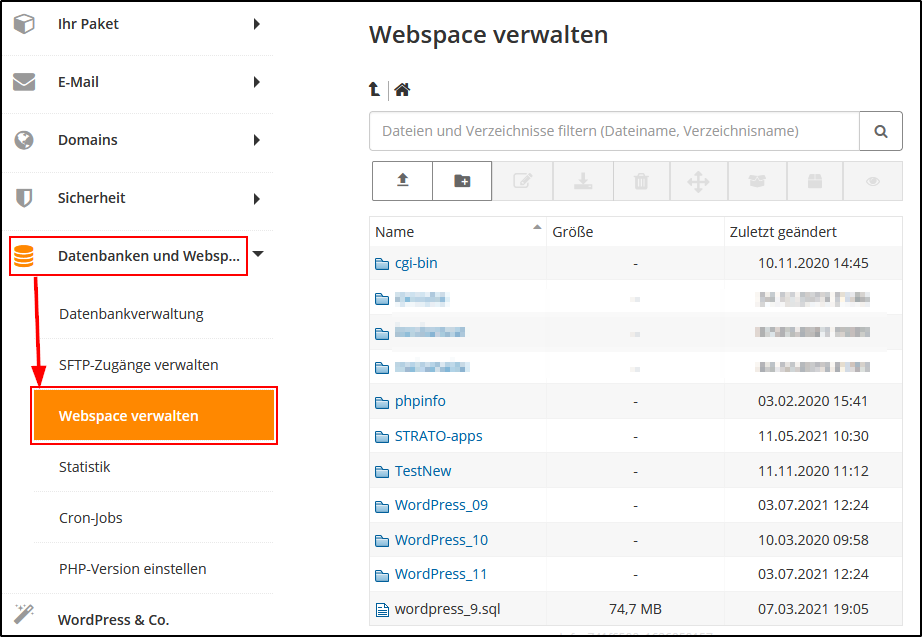 Webspace verwalten