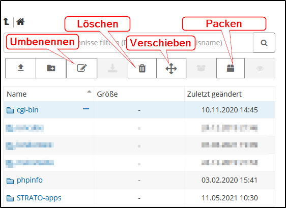 Menüleiste Verzeichnis
