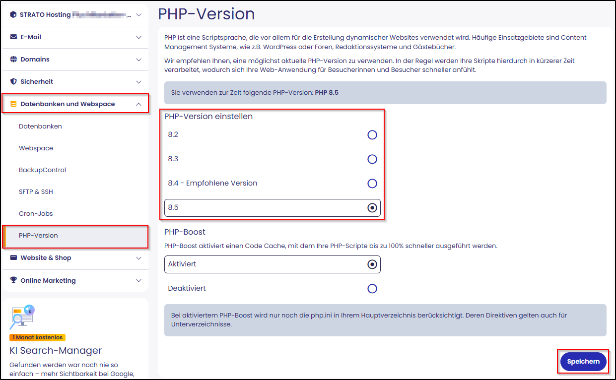 PHP-Version auswählen PHP-Version auswählen
