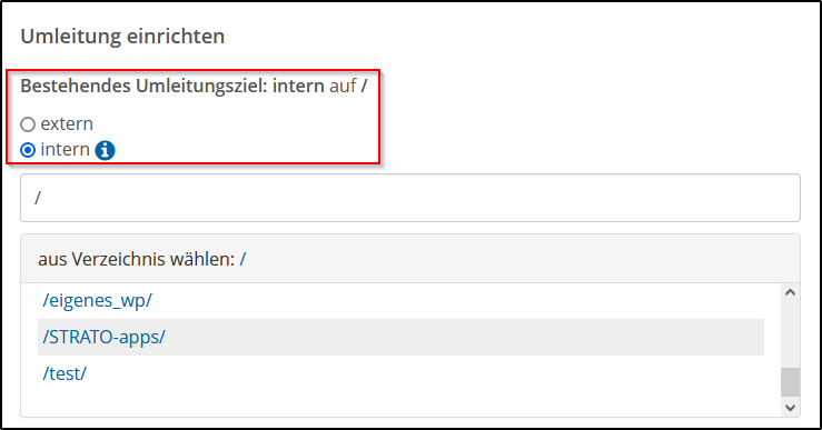 Umleitung intern Umleitung intern
