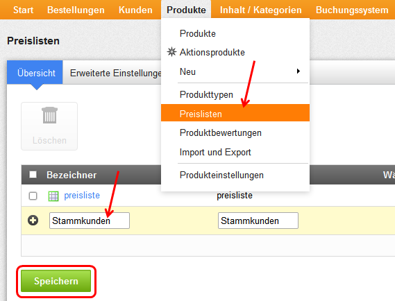 Preislisten Preislisten