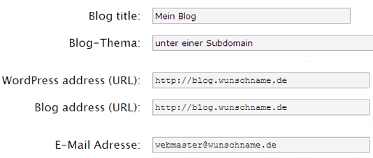 Blog-Adresse bei einer Subdomain