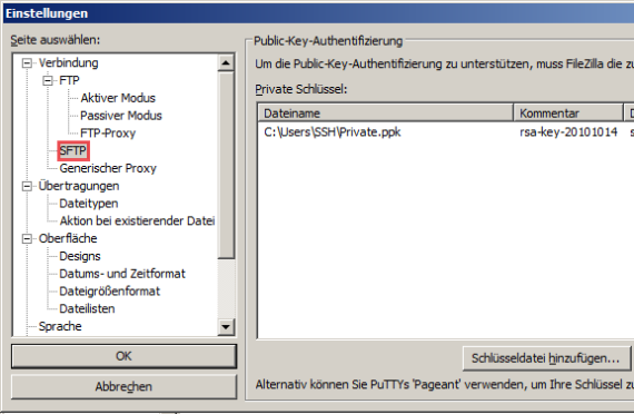filezilla ssh key file