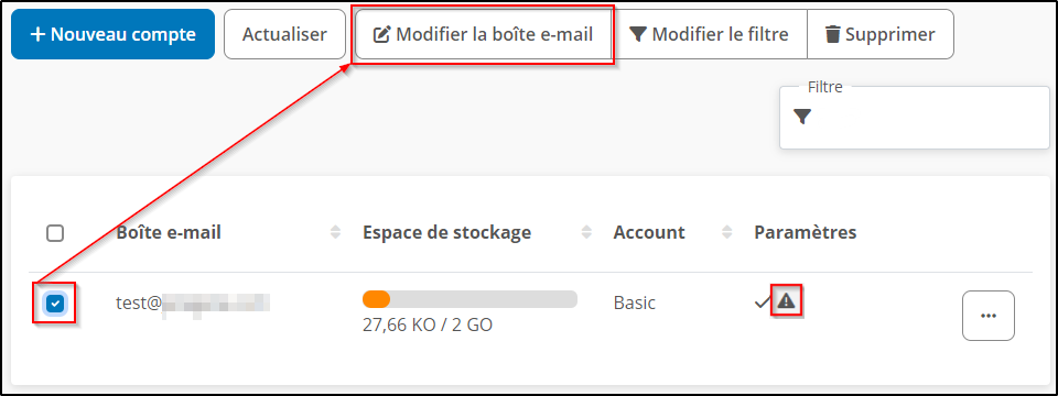 Modifier la boîte e-mail Modifier la boîte e-mail
