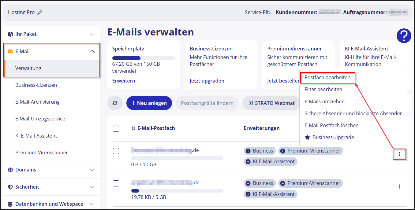 Mailspeicher 01 Verwaltung