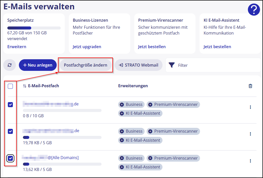 Mailspeicher 03 Mehrfachauswahl