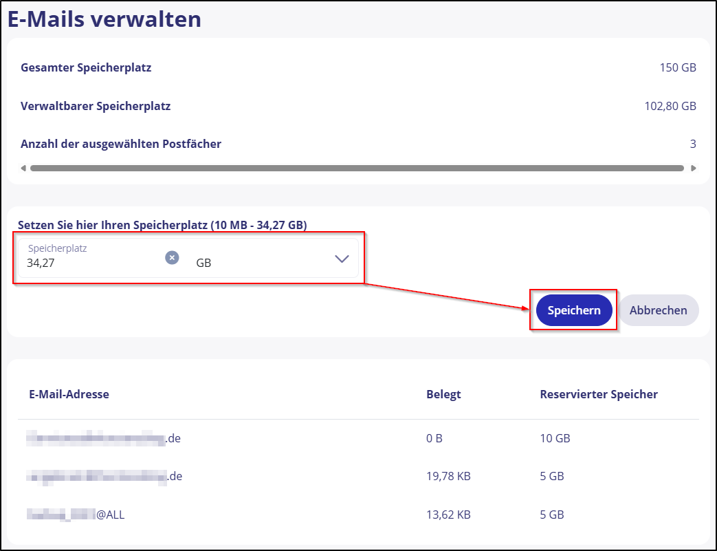 Mailspeicher 04 Speicher einstellen