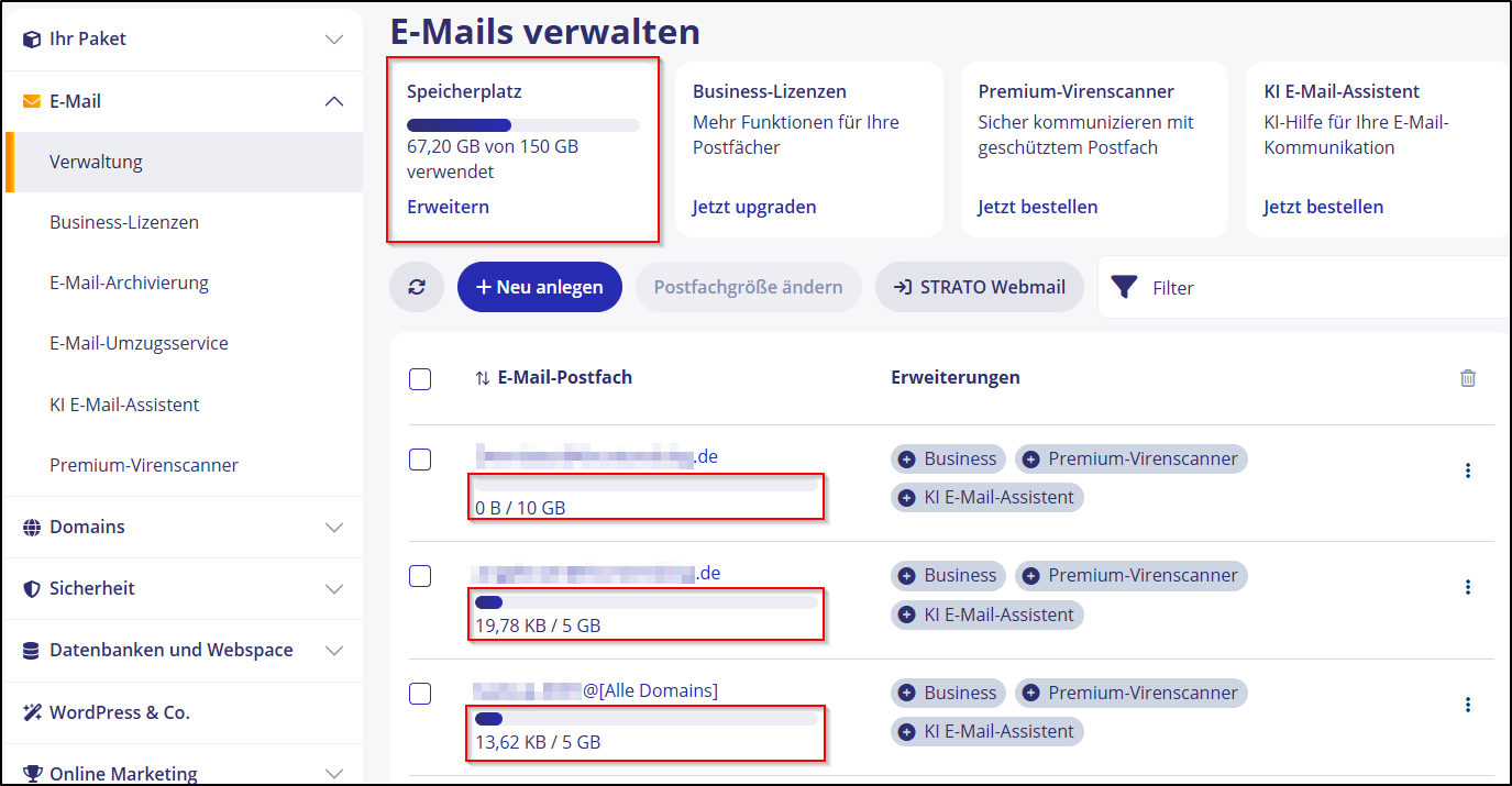 Mailspeicher 07 Speicherbelegung