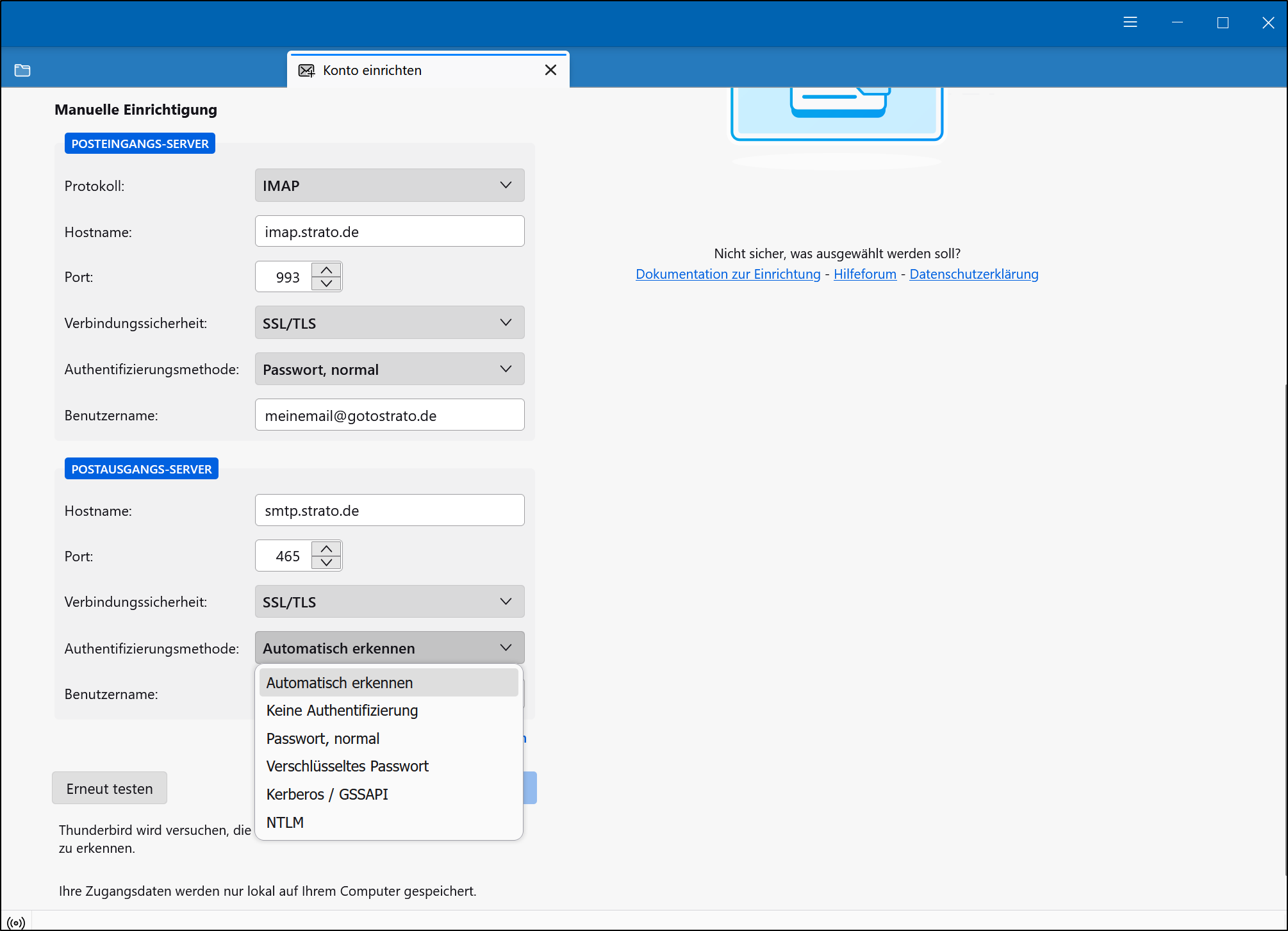 Manuell einrichten (Thunderbird) Manuell einrichten (Thunderbird)