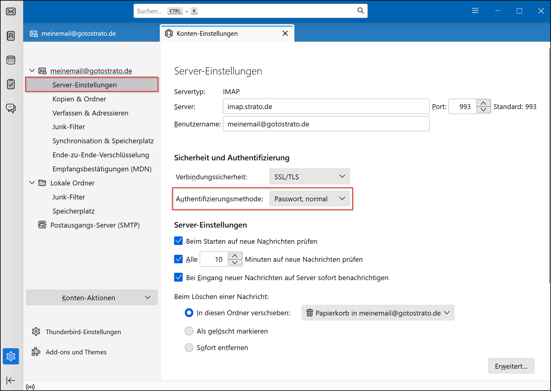 Server-Einstellungen (Thunderbird) Server-Einstellungen (Thunderbird)