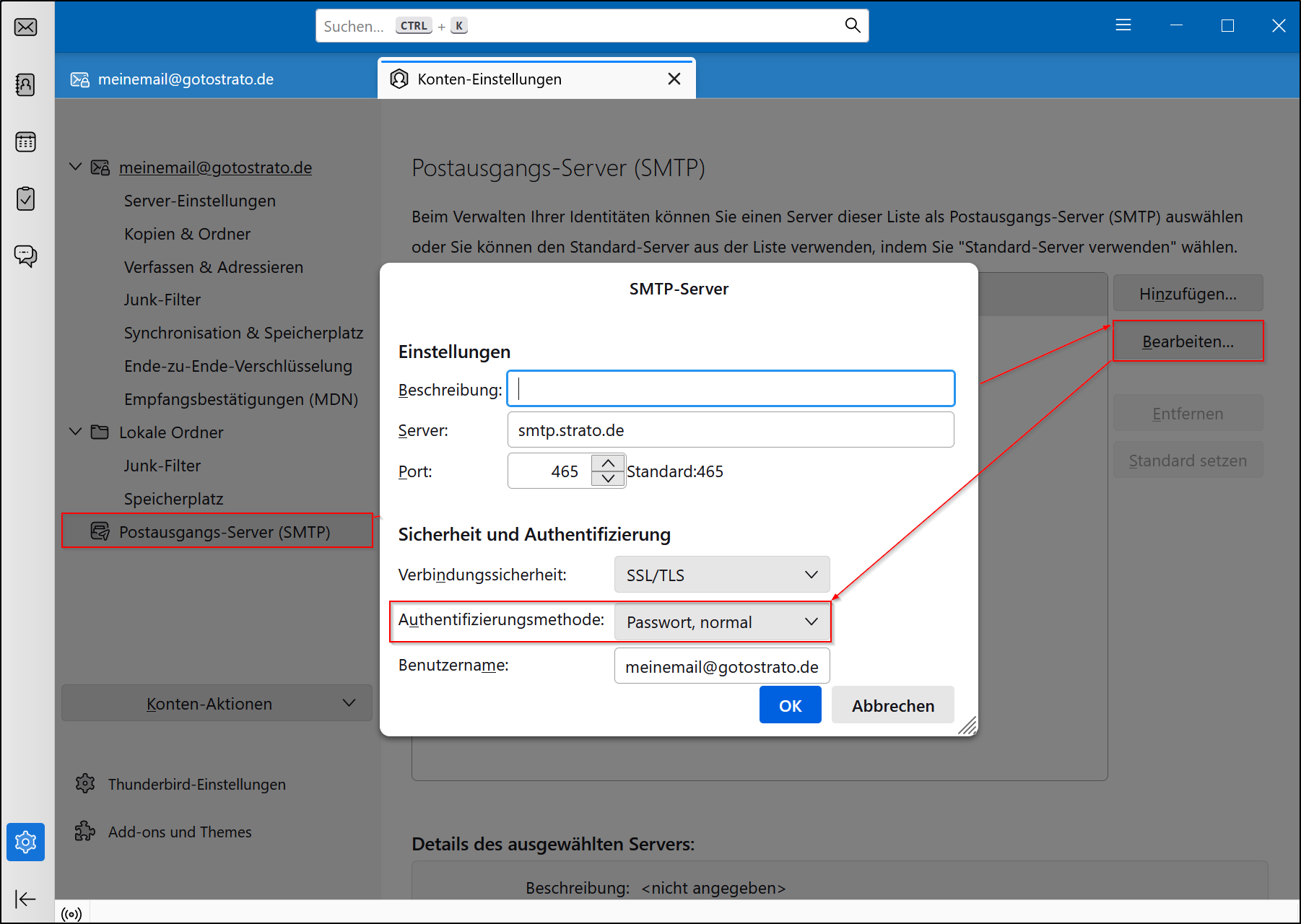Postausgangs-Server (SMTP) (Thunderbird) Postausgangs-Server (SMTP) (Thunderbird)