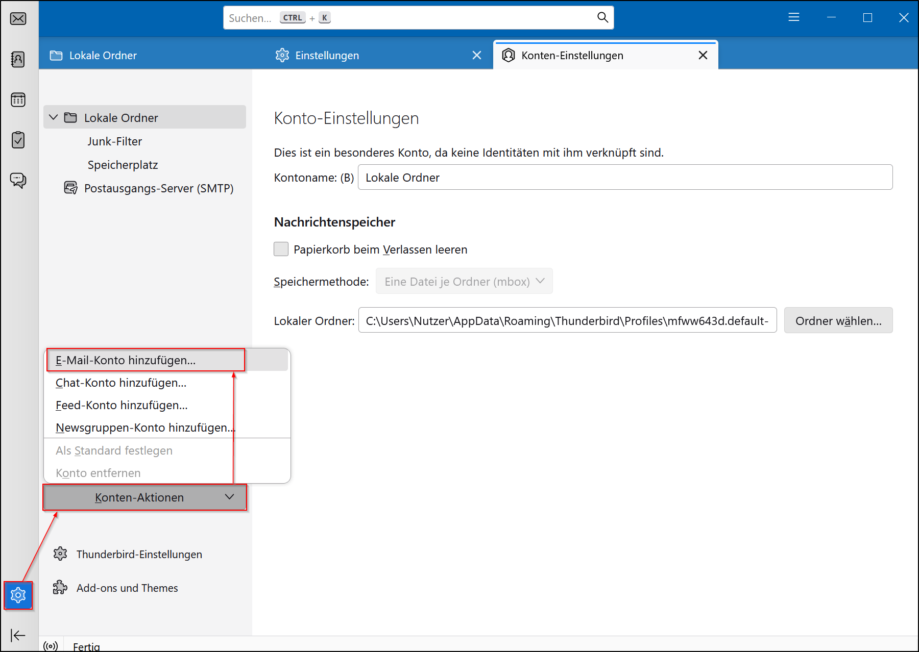 Konto hinzufügen (Thunderbird) Konto hinzufügen (Thunderbird)