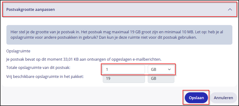 flexibele email 02 Postvakgrootte aanpassen
