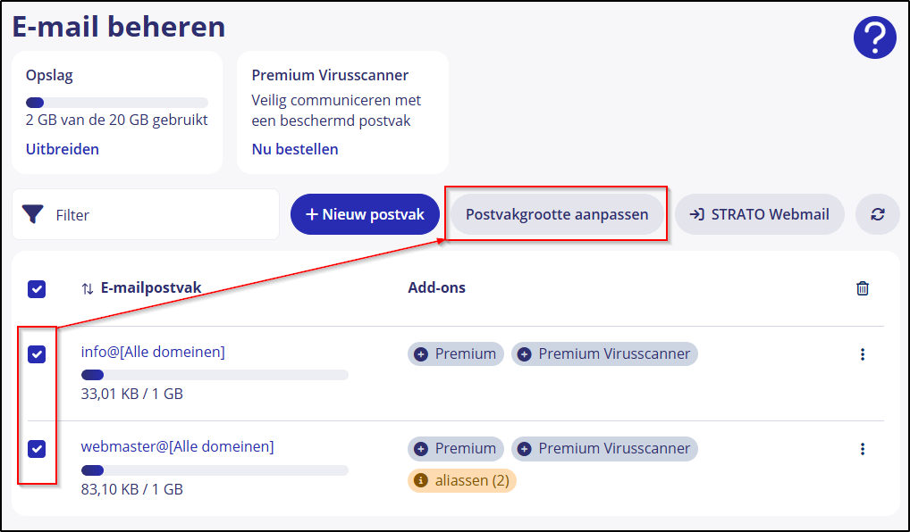 flexibele email 03 Postvakken selecteren