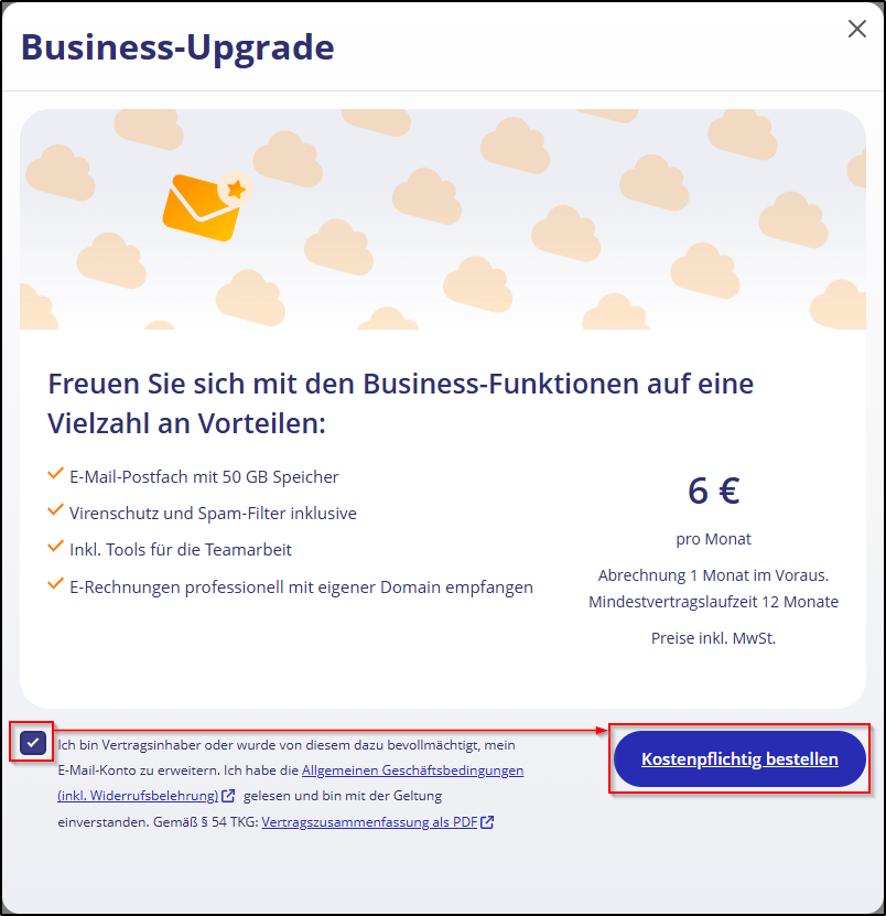 Business-Upgrade bestellen Business-Upgrade bestellen