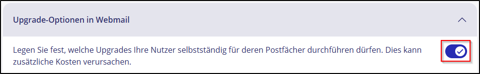 Upgrade-Optionen in Webmail Upgrade-Optionen in Webmail